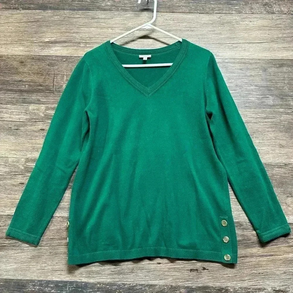Talbots Christmas Green V-Neck Sweater - Picture 1 of 4
